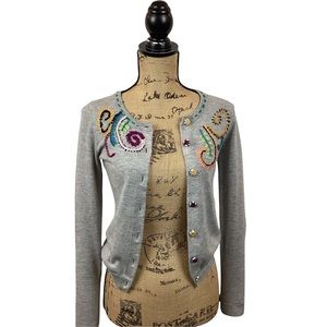 Anthropologie Karen Nicol  Embroidered Cardigan Art to Wear